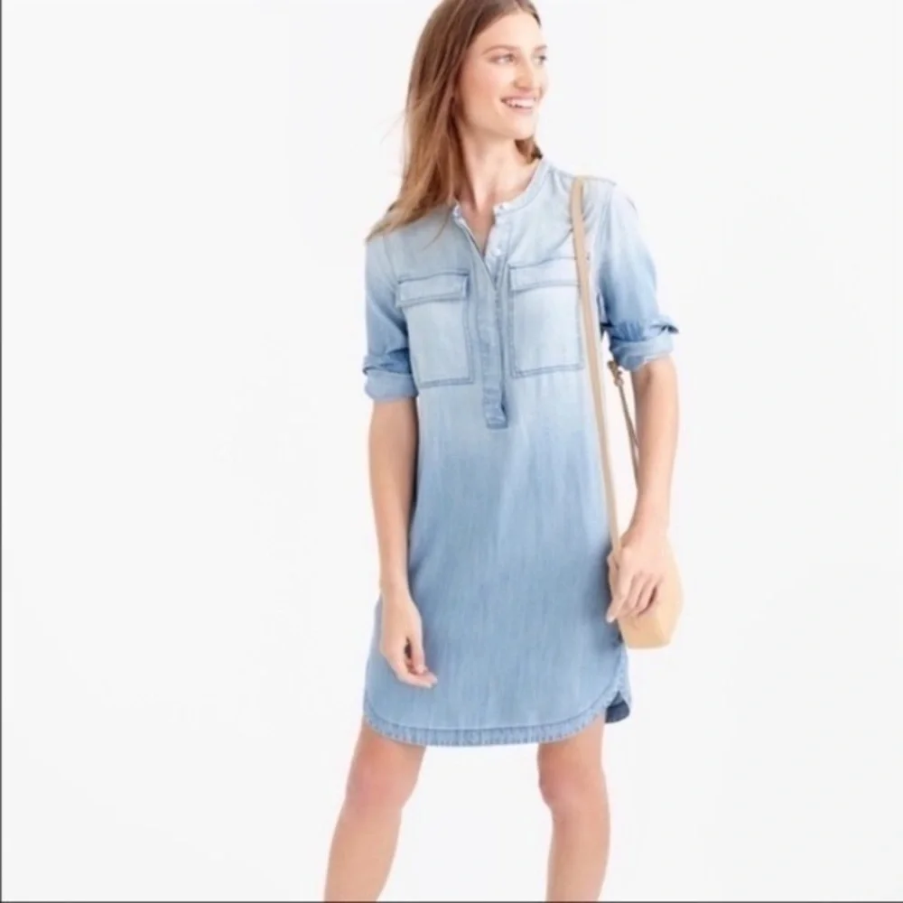 J. Crew Drapey Chambray Pop Over Shirt Dress G64